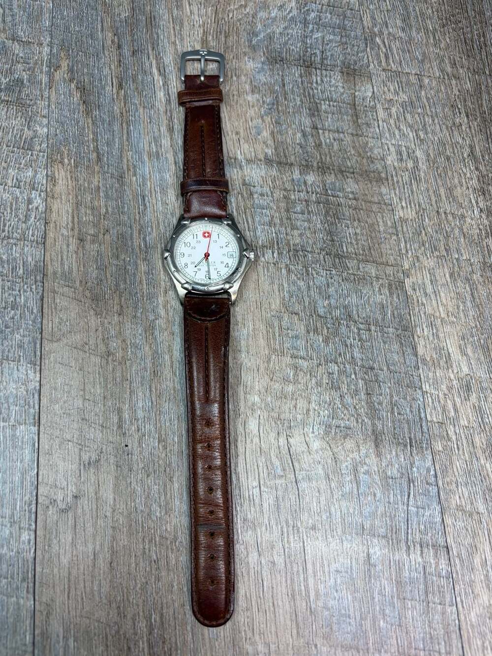Wenger S.A.K. Design Men's Watch White Dial Brown Leather Strap 100M Water